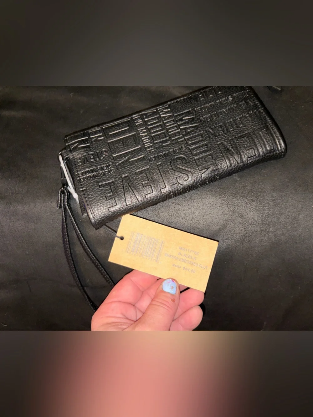 Steve Madden Black Embossed Logo Leather Crossbody Wallet